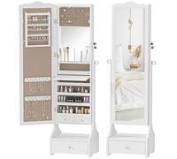 HOMCOM Espejo Joyero con Luces LED Cajones Cerradura Blanco y Forro Beige
