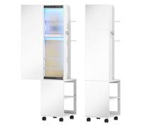 HOMCOM Espejo Joyero con Luces LED Armario para Joyas de Giro de 360° Cerradura y Llaves Superficie Blanco y Forro Beige Beige