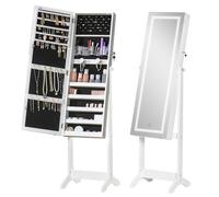 HomCom Espejo joyero de pie LED inclinable 3 ángulos con cerradura 2 llaves, blanco con forro negro