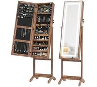 HOMCOM Espejo Joyero con Luces LED Inclinado en 3 Ángulos Cierre Magnético Cerradura con 2 Llaves Marrón Rústico Chocolate 46X36.5X151.5 cm