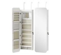 HOMCOM Espejo Joyero con Luz LED, Armario Joyero Montado en la Pared o en la Puerta, Armario para Joyas con Cerradura, Espejo Entero sin Marco, 2 Cajones, para Regalo, 37x10x120 cm, Blanco