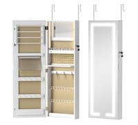 Espejo Joyero de Pared con Luces LED y Cerradura Armario de Joyas para Colgar en la Pared o en la Puerta Blanco BLANCO