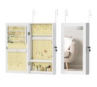 HOMCOM Espejo Joyero de Pared Armario para Joyas con Cerradura y Varios Compartimentos Montar en Pared o Puerta para Pendiente Blanco 36.5x9.5x67 cm