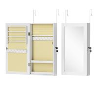 HOMCOM Espejo Joyero de Pared con Cerradura y Varios Compartimentos Montar en Pared o Puerta Blanco y Forro Crema