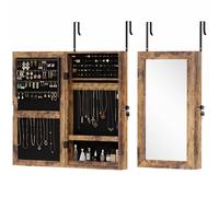 HOMCOM Espejo Joyero de Pared con Cerradura y Varios Compartimentos Montar en Pared o Puerta Marrón Rústico y Forro Marrón Rústico Aosom España