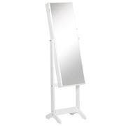 HOMCOM Espejo Joyero de Pie Ángulo Ajustable Ranuras para Pendientes Anillos Collares 46x36,5x151,5 cm Blanco Aosom España