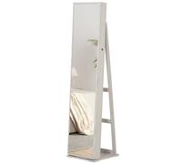 HOMCOM Espejo Joyero de Pie Armario de Joyería con 6 Luces LED y Cerradura Organizador con Estantes Ranuras Anillos 38x38x157 cm Blanco Aosom España