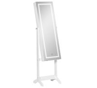 HOMCOM Espejo Joyero de Pie Armario de Joyería con Tira de Luces y Cerradura Magnética Organizador de Joyas con Estantes Blanco Aosom España