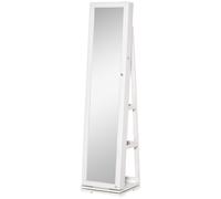 HOMCOM Espejo Joyero de Pie Armario de Joyería Giratorio 360° Organizador de Joyas con Cerradura y Espejo Pequeño Incorporado Carga 20 kg 38x38x160 cm Blanco White 38x38x160cm