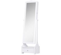 HOMCOM Espejo Joyero de Pie Armario de Joyería Luces LED Cerradura Cajones Espejo y Mesa Interior Abatible para Comésticos 45x36x150cm Aosom España
