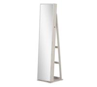 HomCom Espejo joyero de pie con luces LED y cerradura Blanco con veta madera, forro negro