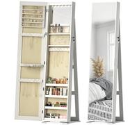 Homcom espejo joyero de pie armario joyero con luces led y cerradura armario de joyas con espejo integrada para dormitorio blanco con veta de madera 38 cm