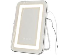 HOMCOM Espejo Maquillaje con Luz Espejo Tocador Giratorio 30x40 cm con 3 Modos de Iluminación Ajustables Interruptor Táctil Espejo de Aumento y Puerto USB Blanco White 31x3x41.5cm