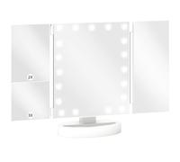 HOMCOM Espejo Maquillaje con Luz, Espejo Tocador Triple, con Aumento 1X/2X/3X, Rotación Libre de 180°, 21 Luces LED, Interruptor Táctil, Fuente de Alimentación Dual, Blanco