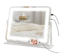 HOMCOM Espejo Maquillaje con Luz Giratorio Puerto USB 58x46 cm Blanco