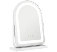 Homcom espejo maquillaje con luz led espejo tocador giratorio con 3 modos de iluminación ajustables interruptor táctil rotación regulable de 360° y función de memoria blanco