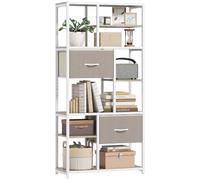 HOMCOM Estante 6 Niveles 2 Cajones 72.5x30x150 cm Blanco | Estantería, 2 cajones tela, 9 estantes abiertos, almacenamiento, marco acero, sala estar oficina dormitorio, madera