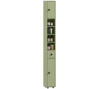 HOMCOM Estante Columna de Baño Diseño Minimalista y Delgado con 4 Estantes Ajustables, 1 Cajón y 2 Armarios Diseño Moderno 20 X 20 X 180 Cm Verde