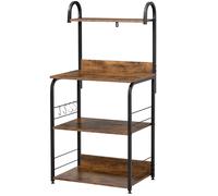 HOMCOM Estante de Cocina Estantería para Microondas con 4 Niveles Ganchos y Pies Ajustables Estantes de Almacenaje 60x40x125 cm Marrón Rústico