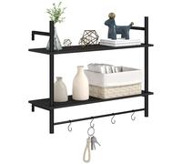 HOMCOM Estante de Pared de 2 Niveles Estante Flotante con 4 Ganchos 2 Estantes y Marco de Acero 80x24x65 cm Negro