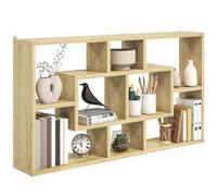 HOMCOM Estante de Pared Decorativo con 8 Cubos 85x14,5x47,5 cm Roble | Estantería para Libro, CDs, Baldas Flotantes, Carga 20kg, para Oficina, Estudio, Salón