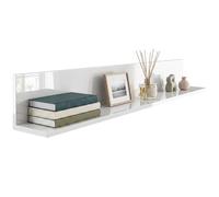 HOMCOM Estante de pared para salón y dormitorio, grosor 1,5 cm, estantería de pared suspendida de madera, 127 x 12 x 18 cm, blanco brillante