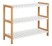 HOMCOM Estante de Zapatos, estante de Almacenamiento, Mueble Zapatos 3 Niveles Bambú MDF Blanco