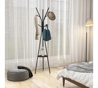 HOMCOM Estante para abrigos con diseño contemporáneo tipo trípode + 9 rieles ajustables. 45L x 45l x 180H cm metal negro
