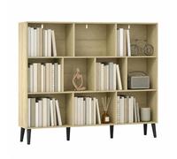 HOMCOM Estantería 10 Cubos, 3 Niveles, Patas de Madera, 140 cm, Roble | Estantería moderna independiente, kit antivuelco, para dormitorio, sala de estar, estudio, oficina