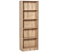 HOMCOM Estantería biblioteca de 5 niveles con estantes ajustables, mueble de almacenamiento para salón, escritorio, dormitorio, 63x29,2 cm, color natural