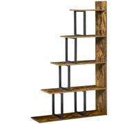 HOMCOM Estantería biblioteca estilo industrial separador de ambientes con escalera 5 estantes 102x30 x cm color marrón rústico