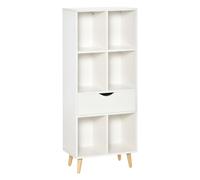 HOMCOM Estantería Blanco para Libros con 6 Compartimentos Abiertos 1 Cajón y Patas 50x29,5x120cm Aosom España