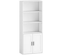 HOMCOM Estantería con Estantes Abiertos y Armario 2 Puertas con Estante Interno Ajustable, 60x30x145.5 cm, Blanco Aosom España