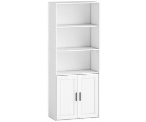HOMCOM Estantería con Estantes Abiertos y Armario 2 Puertas con Estante Interno Ajustable, 60x30x145.5 cm, Blanco Aosom España
