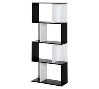 HOMCOM Estantería de 5 Niveles en Forma de S 60x24x148 cm Blanco Negro | Estantería de almacenamiento para sala de estar, dormitorio, oficina