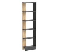 HOMCOM Estantería de Almacenaje 5 Estantes Negro y Roble | Librería Multiusos, para Estudio Oficina, Base Elevada, Diseño Elegante