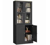 HOMCOM - Estantería de 6 niveles con 4 puertas, 2 de vidrio templado, estantes regulables, estilo moderno, para sala de estar, oficina, dormitorio, 76 x 40 x 179 cm, color negro