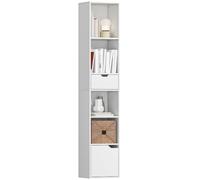 HOMCOM Estantería de 6 Niveles con cajón Estrecho 30x24x158 cm Blanco | Estante alto estrecho, estante ajustable, estantería vertical moderna, para sala de estar, oficina en casa, dormitorio