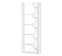 HOMCOM Estantería de 6 Niveles Librería Vertical de Forma Irregular Diseño Moderno Sistema Antivuelco 60x21x162,5 cm Blanco