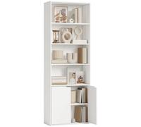 HOMCOM Estantería de 6 niveles para libros, biblioteca, 59x29 x cm con 4 compartimentos abiertos y 2 puertas, estantería de almacenamiento para salón, dormitorio, escritorio, Blanco