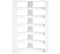 HOMCOM Estantería de 7 Niveles Estantería de Esquina en L con Protector Trasero Antideslizante Blanco con Efecto Madera Aosom España