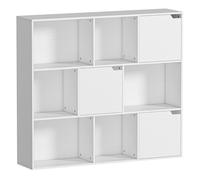 Homcom estantería de 9 cubos, librería de 3 niveles con 3 puertas y 6 compartimentos abiertos, estilo moderno, para dormitorio, salón, estudio u oficina, 106x24x95 cm, blanco 106 cm