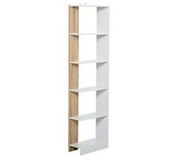 HOMCOM Estantería de Almacenaje con 5 Estantes Librería Multiusos para Estudio Oficina con Base Elevada Diseño Elegante 45x21x170 cm Blanco y Roble
