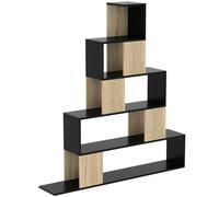 HOMCOM Estantería de almacenamiento, biblioteca geométrica de 5 niveles, para oficina, salón, dormitorio, negro y madera natural