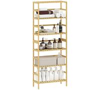 Homcom estantería de bambú de 6 niveles, estantería almacenaje, estantes ajustables, librería estrecha para espacios pequeños, baño, sala de estar y cocina, 60x26x161 cm, natural 60 cm