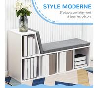 HOMCOM Estantería de banco 2 en 1 con 5 compartimentos de almacenaje y 2 cojines estantería de almacenaje libros 108 x 30 x 60 cm White 108x30x60cm