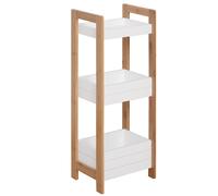 HOMCOM Estantería de Baño con 3 Estantes Organizador de Almacenaje Bambú para Cocina Sala de Estar 27,5x20,8x74 cm Blanco y Natural Aosom España