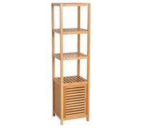 HOMCOM Estantería de Baño de Bambú con 1 Puerta 33x36,5x140 cm Natural | Estantería de Almacenaje para Baño, 4 Estantes, para Cocina Salón Dormitorio
