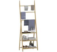 HOMCOM Estantería de Baño de Bambú con 3 Estantes Estantería de Almacenaje Plegable con Barras Estantería de Madera en Forma de A 53,5x30x53 cm Natural