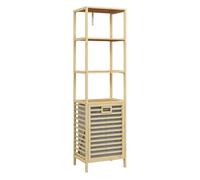 Homcom estantería de baño de bambú estantería de almacenaje mueble de baño con 3 estantes y 1 cesto para ropa sucia desmontable 44x33x160 cm natural